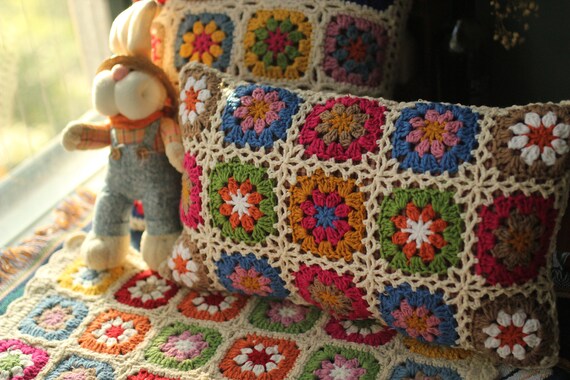 Decorative Pillowsgranny Square Crochet Etsy