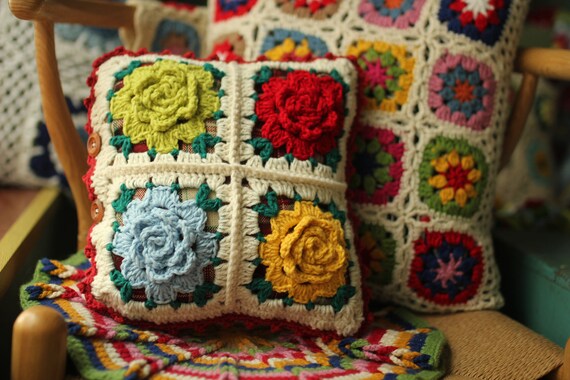 Crochet Pillow Casecrochet Cushionsfloral Etsy