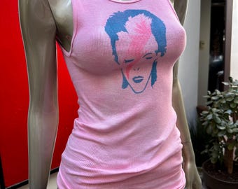 Distressed punk graffiti graphic hand-dyed David Bowie Ziggy Stardust soft tank top S or L