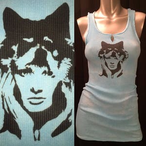 Distressed Fox Model Keyhole Pop Art Graffiti Urban Soft Tank Top Singlet M
