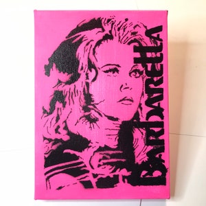 Barbarella Queen of the Galaxy Jane Fonda inspired glossy graffiti urban Art 5x7” canvas thin painting