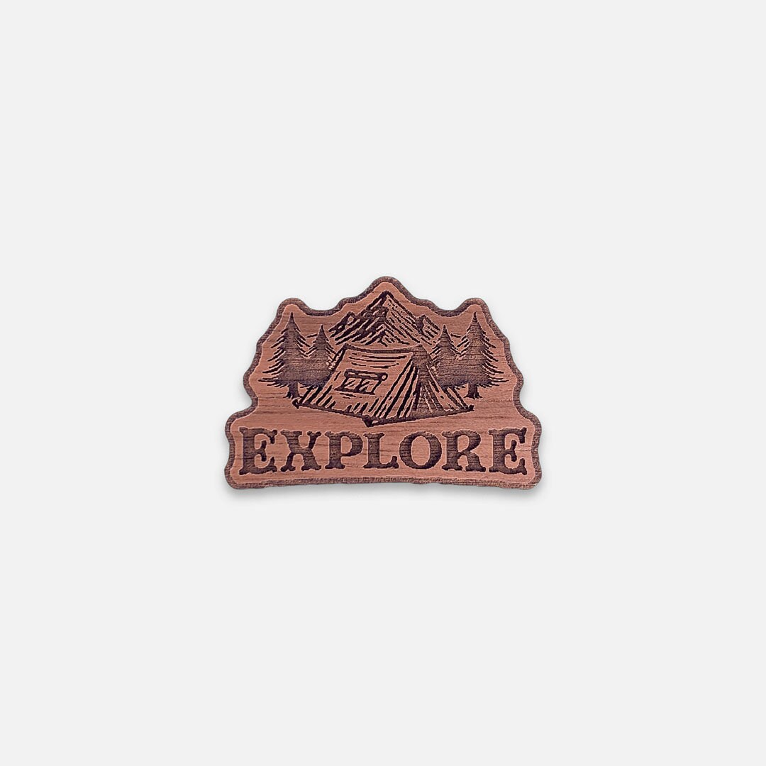 Explore - Laser Engraved Wooden Pin, Badge, Pin Back Button - Made in ...