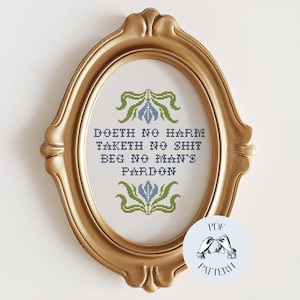 Doeth No Harm - Modern Sampler Funny Cross Stitch Pattern, Digital PDF, Subversive, Snarky, Simple
