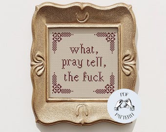 What, Pray Tell, The F*ck - Modern sampler grappig kruissteekpatroon, digitale pdf, subversief, snarky, eenvoudig