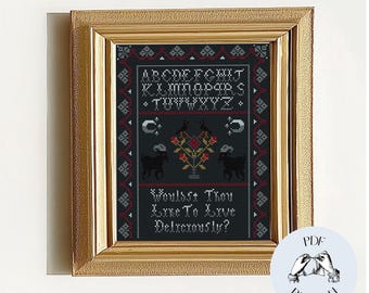 Witchy Gothic Cross Stitch Pattern – Halloween Sampler Design (PDF Pattern)