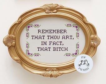 That B*tch - Funny Sampler Cross Stitch Pattern, Snarky Quote (Digital PDF)
