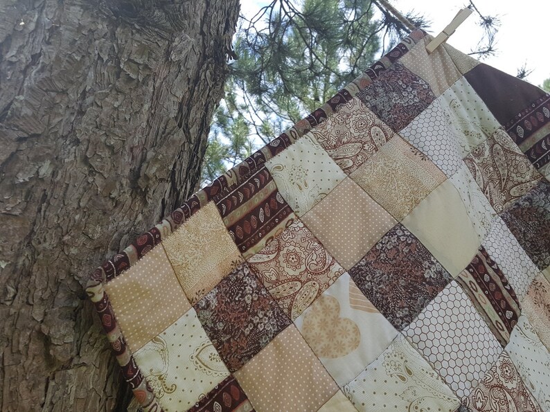 Brown Queen Size Quilt. Beige Modern Bedspread. Colorful Etsy