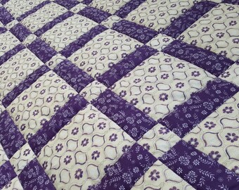 Purple summer quilt. Floral colorful throw. Ethnic traditional blanket. Traditional handmade patchwork quilt set. Violet multicolor coverlet