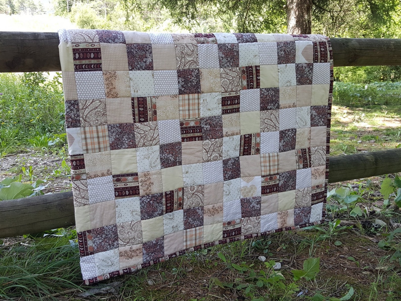 Brown Queen Size Quilt. Beige Modern Bedspread. Colorful Etsy