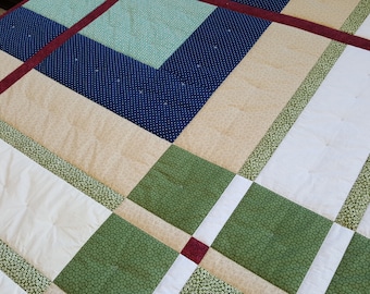 Tartan Plaid check patchwork quilt. Queen size Abstract throw. Pastel farmhouse coverlet. Сheckered king quilt set. Rustic homemade blanket.