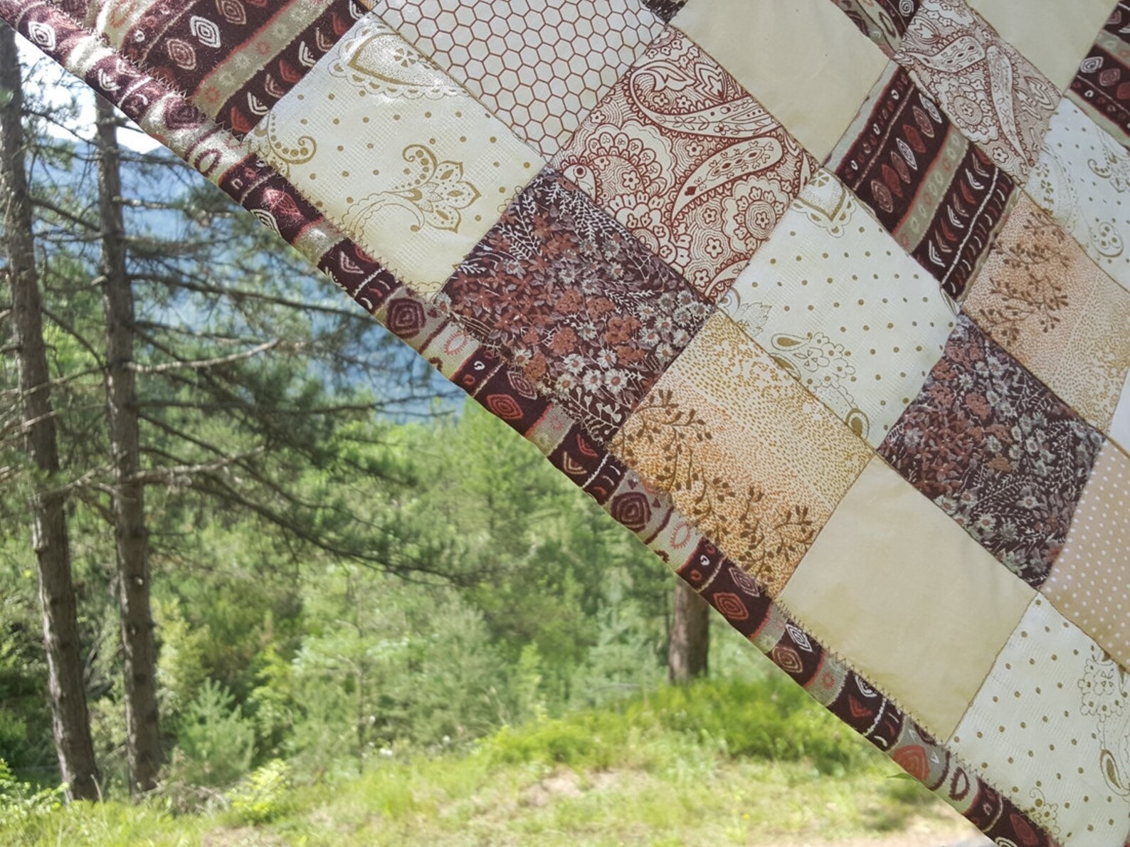 Brown Queen Size Quilt. Beige Modern Bedspread. Colorful Etsy