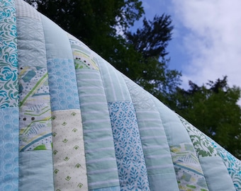 Aquamarine children cover. Turquoise Patchwork lap bedspread. Blue-green patchwork throw Greenish-blue spring cover. Farmhouse toddler quilt