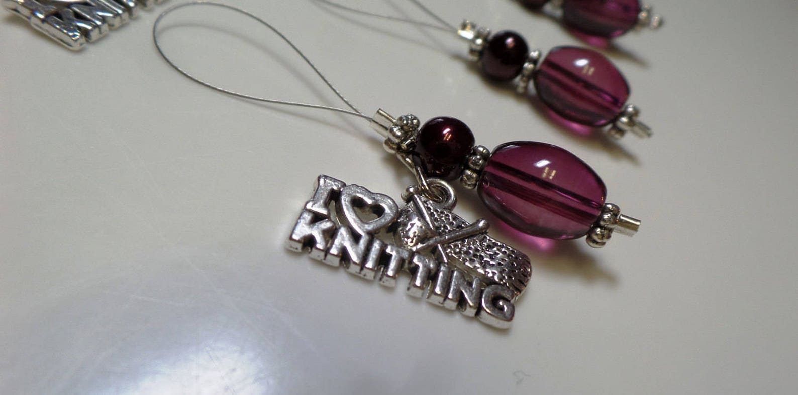 6 Silver Purple Glass Bead Stitch Markers & PROGRESS Keepers Etsy