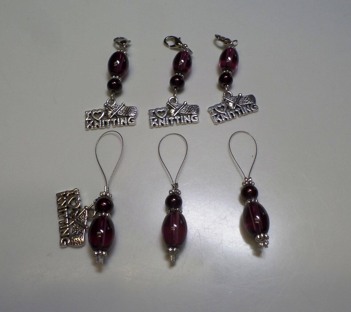 6 Silver Purple Glass Bead Stitch Markers & PROGRESS Keepers Etsy