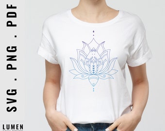 Diseño de flor de loto en formato SVG, PNG y PDF para camisetas (descarga digital).