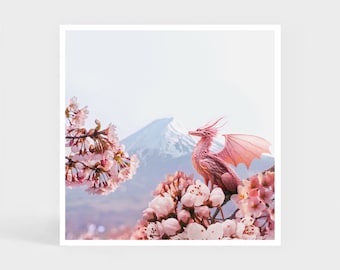 Kunstdruck: Sakura Dragon • Pink Cherry Blossom Wanddeko • Weihnachtsgeschenk • 20 x 20 cm / 79 x 79 inch