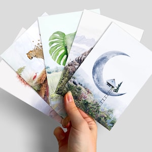 Juego de postales del mundo mágico • 5 postales verticales • Lindo paquete de postales A6