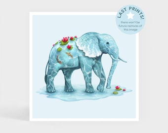 Art Print: Water Elephant • Water Lily Pool Wall Decor • Cute Gift