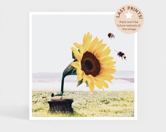 Kunstdruck: Musik in meinen Augen • Sonnenblume Vintage Wanddeko • Nettes Geschenk