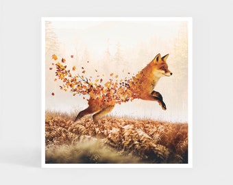 Kunstdruck: Herbst Fuchs • Herbstlaub Wanddeko • Niedliches Geschenk