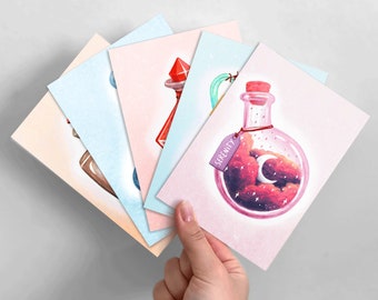 Postcard Set: Positivity Potions • A6 Card Bundle • Postcard Packs • Set Of Three, Five and Ten Postcards • Wall Art Decor • Cute Gift