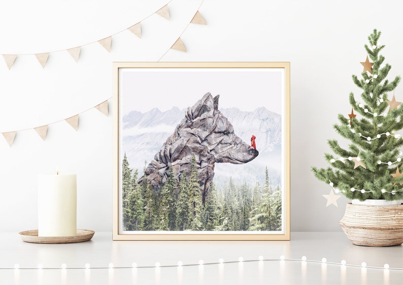 Art Print: Little Red Riding Hood Wolf Forest Wall Decor Cute Gift image 2