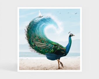 Art Print: Summer Peacock • Sea Ocean Wave Wall Decor • Cute Gift