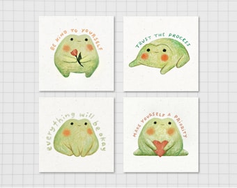 Mini Art Print: Wisdom Frog • Motivational Quotes • 10x10 cm print • Froggie Decor Cute Gift
