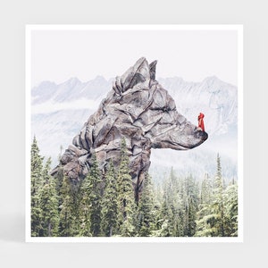 Art Print: Little Red Riding Hood Wolf Forest Wall Decor Cute Gift image 1