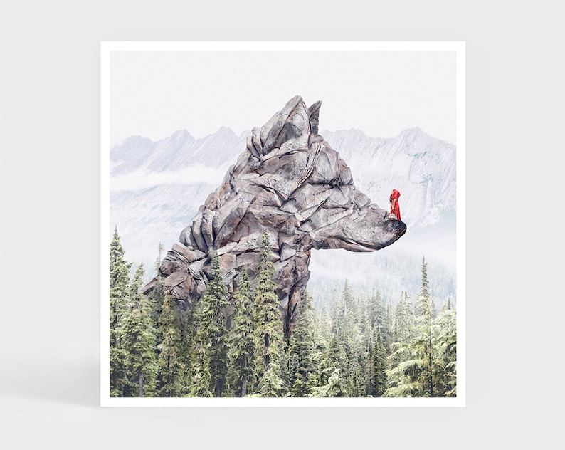 Art Print: Little Red Riding Hood Wolf Forest Wall Decor Cute Gift image 1