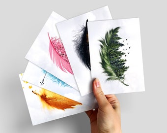 Feathers Postcard Set • 5 Feather Collection Postcards  • Cute A6 Postcard Pack