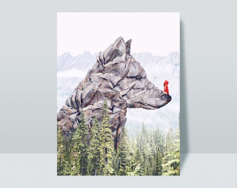 Art Print: Little Red Riding Hood Wolf Forest Wall Decor Cute Gift image 9