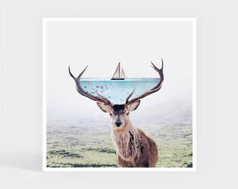 Art Print: Perfect Balance • Deer Water Boat Wall Decor • Cute Gift