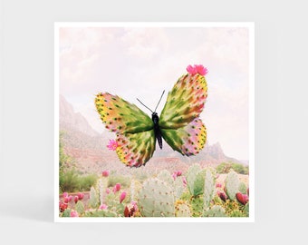 Art Print: Cactus Butterfly • Cacti Flowers Butterflies Wall Decor • Christmas Gift • 20 x 20 cm / 7.9 x 7.9 inches
