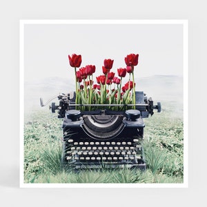 Lámina artística: El poema que nunca escribí • Lámina artística de máquina de escribir Tulipán para decoración de pared • Bonito regalo