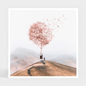 Art Print: Flying Dandelion • Hot Air Balloon Wall Decor • Christmas Gift