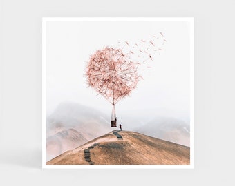 Art Print: Flying Dandelion • Hot Air Balloon Wall Decor • Christmas Gift
