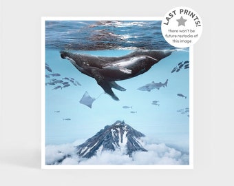 Art Print: Upside Down • Underwater Whale Mountain Wall Decor • Cute Gift