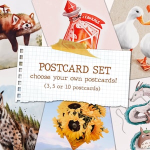 Cartes postales A6 • Jeu de cartes postales • Jeu de cartes • Lot de cartes • Lots de cartes postales • Jeu de trois, cinq et dix cartes postales • Art mural décoratif • Cadeau mignon