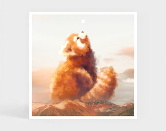 Art Print: Looking Up • Red Panda Clouds Wall Decor • Christmas Gift • 20 x 20 cm / 7.9 x 7.9 inches