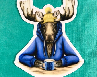 Camping moose sticker, gift for campers, waterproof for water bottle, Nalgene, tumbler, Colorado, Alaska