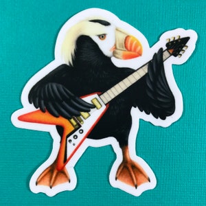 Flying V gitaar Puffin sticker, waterdicht voor gitaren, laptop, skateboard, waterfles, ambachten, dagboek, kaarten, bumpersticker