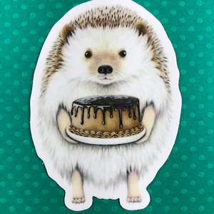 Sticker gâteau d'anniversaire hérisson, pour MacBook, bouteille d'eau, journaux, agendas, gobelets, fin gourmet, cadeau pour boulangers