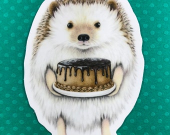 Hedgehog birthday cake sticker,  for MacBook, water bottle, journals, planners, tumblers, foodie, gift for bakers