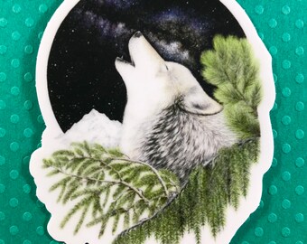 Howling wolf sticker, waterproof, weatherproof, phone case decal, wilderness