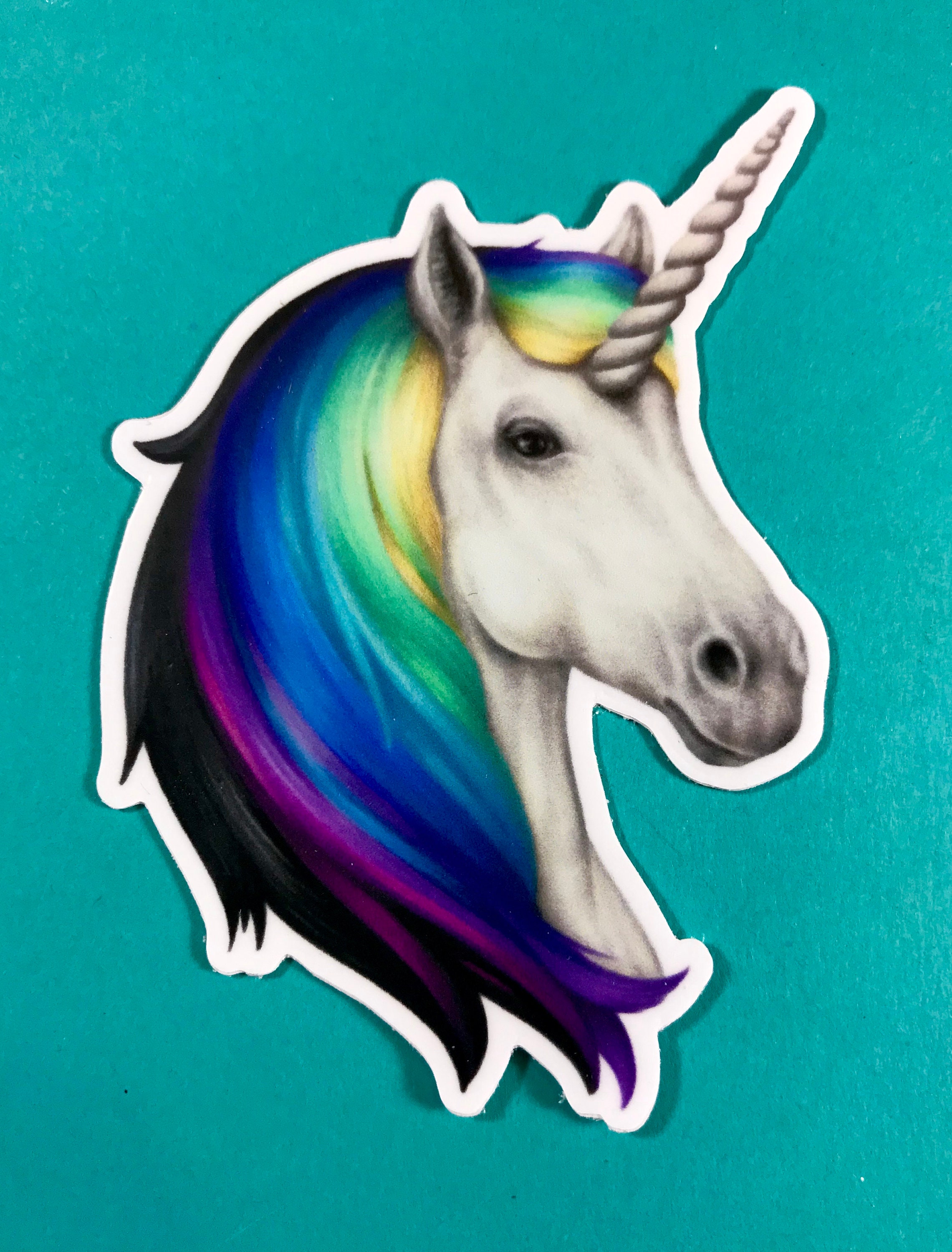 White Unicorn With Rainbow Hair Sticker for Water Bottle - Etsy White Unicorn With Rainbow Hair Sticker for Water Bottle - Etsy