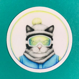 Autocollant de chat de ski, imperméable à l’eau, résistant aux intempéries pour snowboard, bouteille d’eau, équipement de ski, chaussure de ski, ordinateur portable, amoureux des chats, dame aux chats