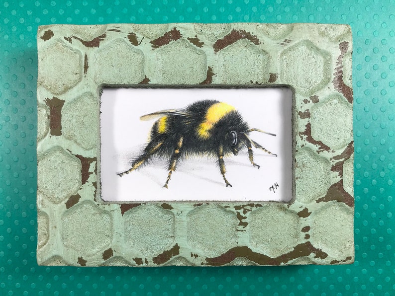 Bee drawing in a honeycomb frame