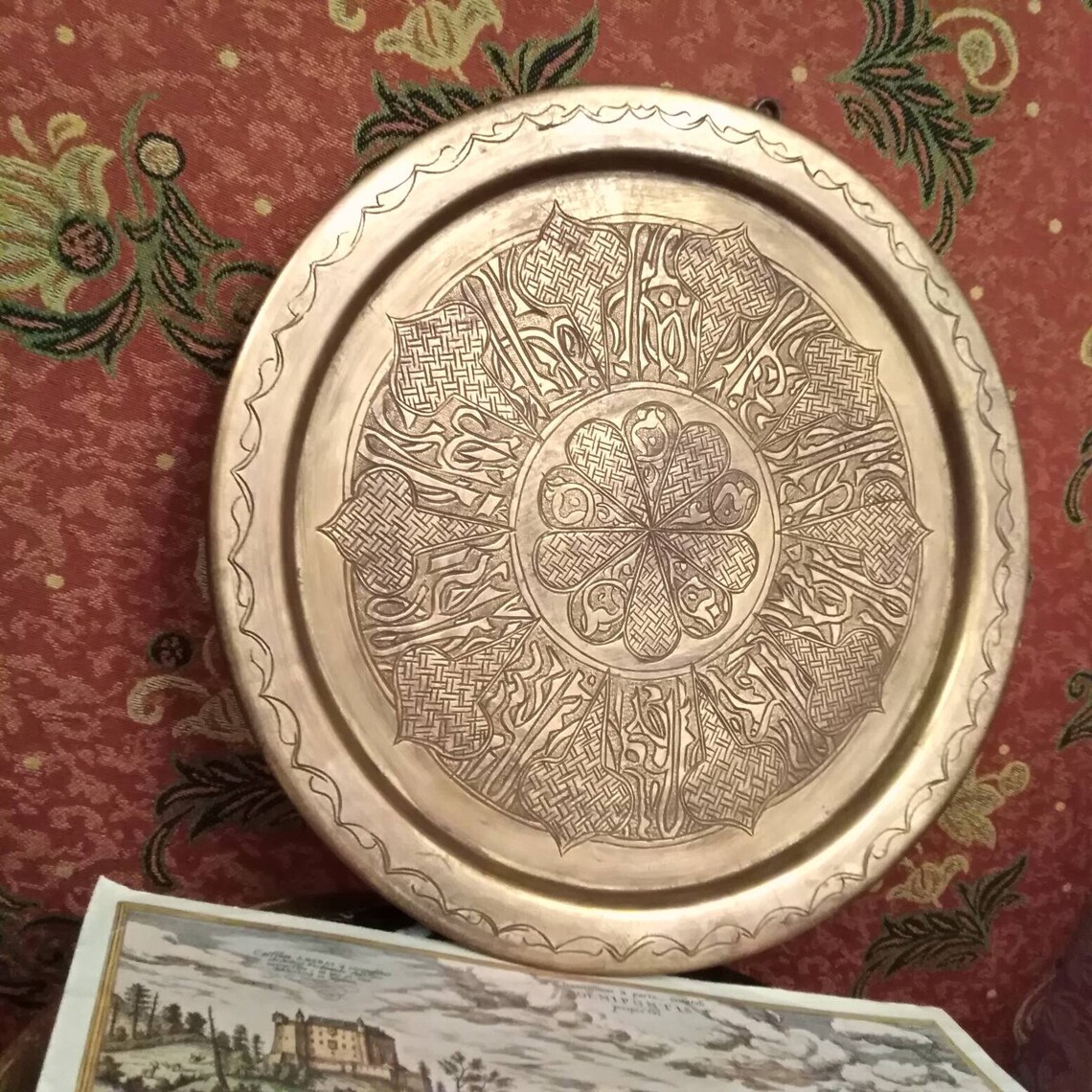 Rare Vintage Egyptian Plate Oriental Engraved Design Etsy