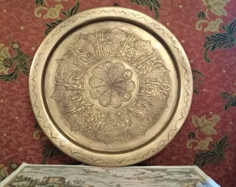 Rare Vintage Egyptian plate, oriental engraved design, Egyptian hand made, antique piece